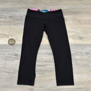 Lululemon Wunder Under Crop Leggings‎ Black Floral Roll Down Waist Size 4